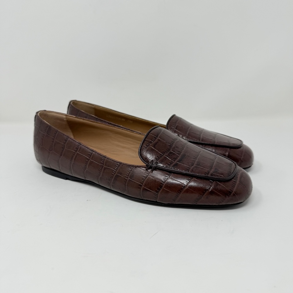 New Aquatalia Judie Luxe Croc Embossed Flat In Brown Sz 7 - Picture 2 of 15